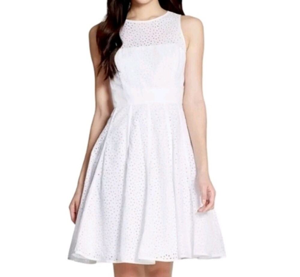 Eliza J Eyelet Lace Fit & Flare Romantic Floral Cotton Summer Dress Size 4